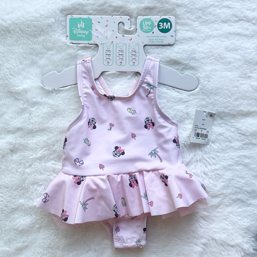 NWT Disney Baby Minnie Mouse Tutu One Piece Bathingsuit Pink size 3 mos